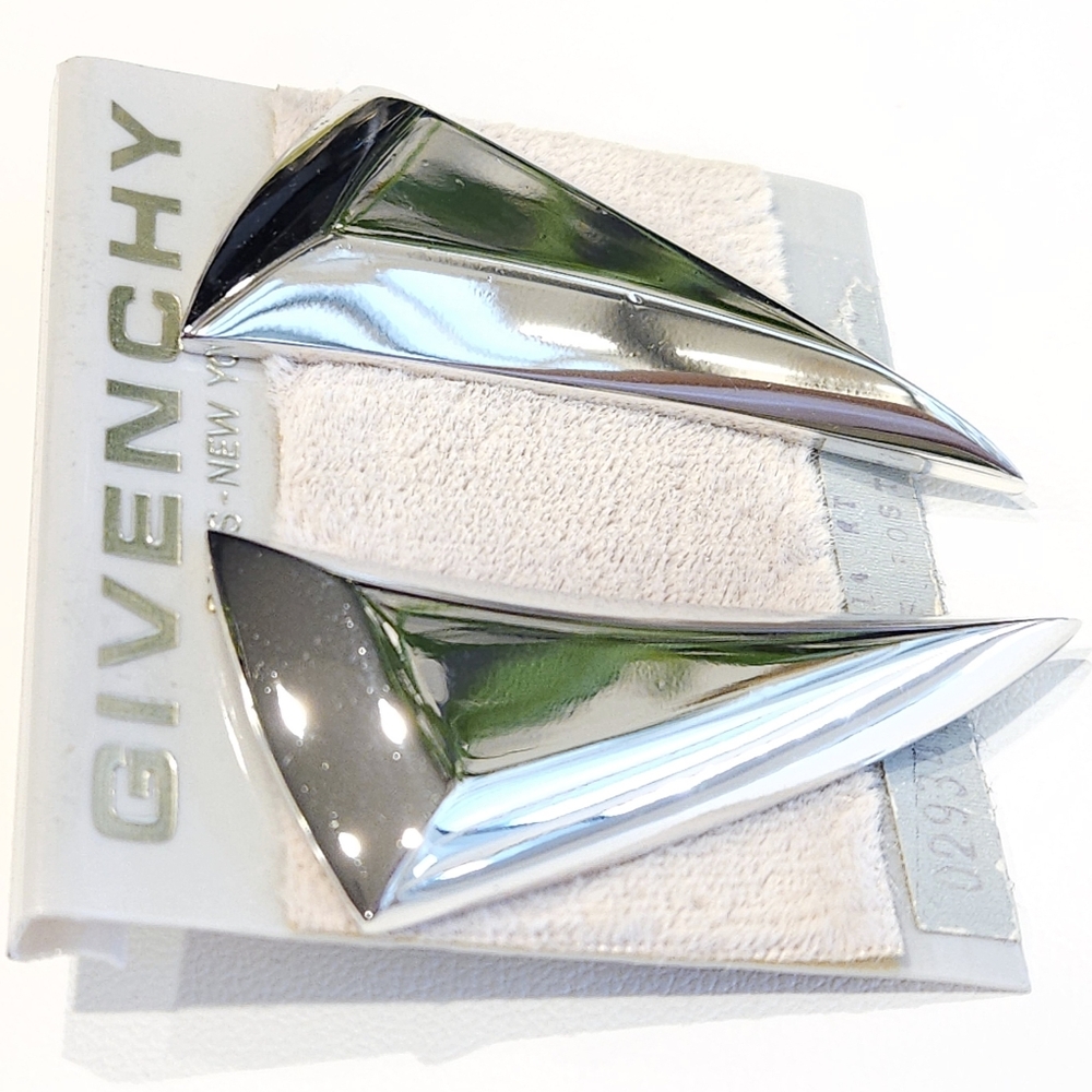 Givenchy Modernist Silver Tone Earrings NWT Vintage 80s Chunky Large Earrings - Picture 11 of 16